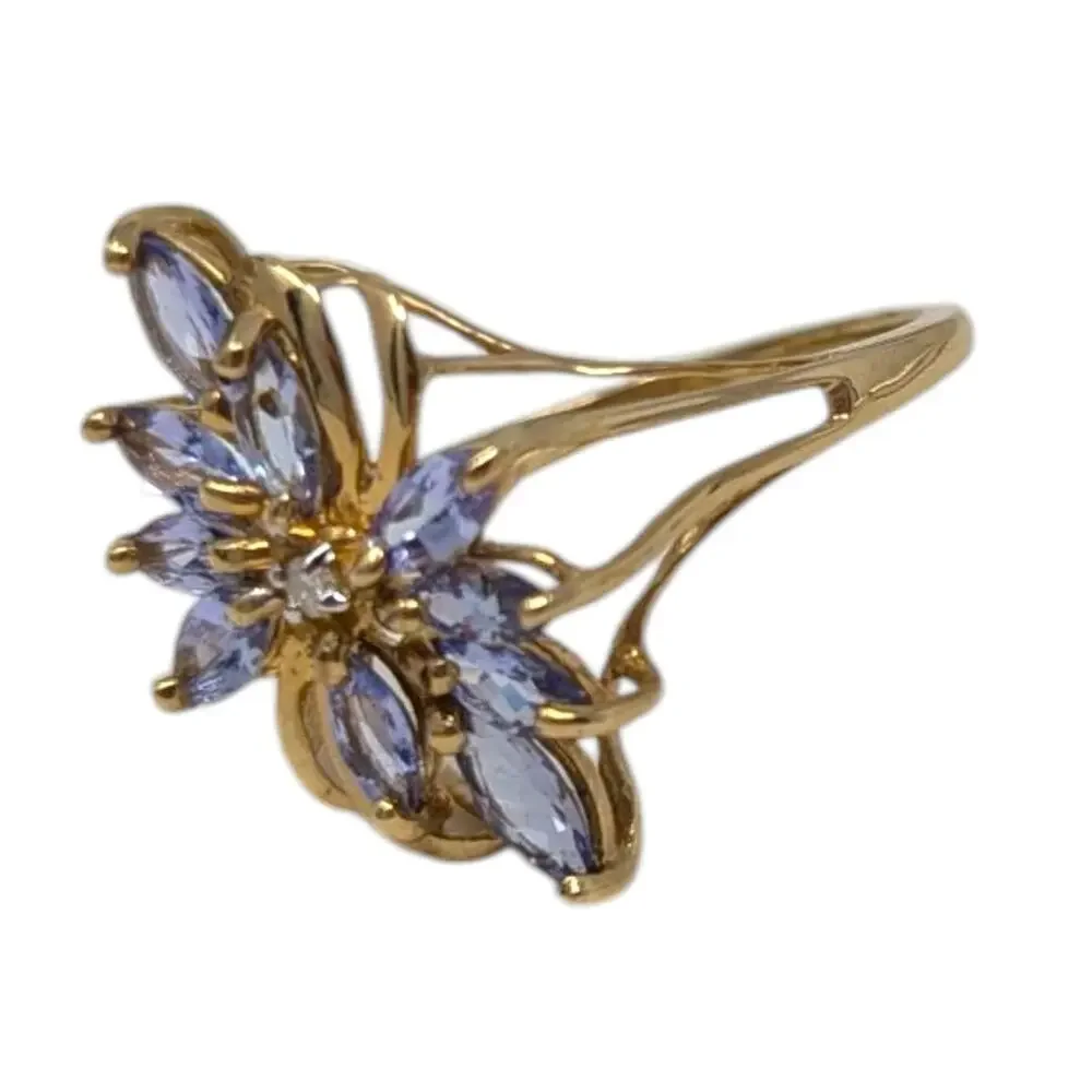 STS 14K Yellow Gold Tanzanite & Diamond Floral Ring – Size 9, 2.93g